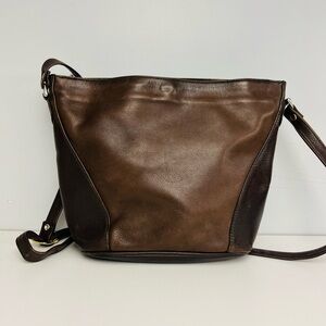 Boho Two Tone Chocolate Brown Leather Crossbody
